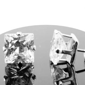 💗 Hypoallergenic BLING PRINCESS CUT CUBIC ZIRCONIA EARRINGS 8mm NEW